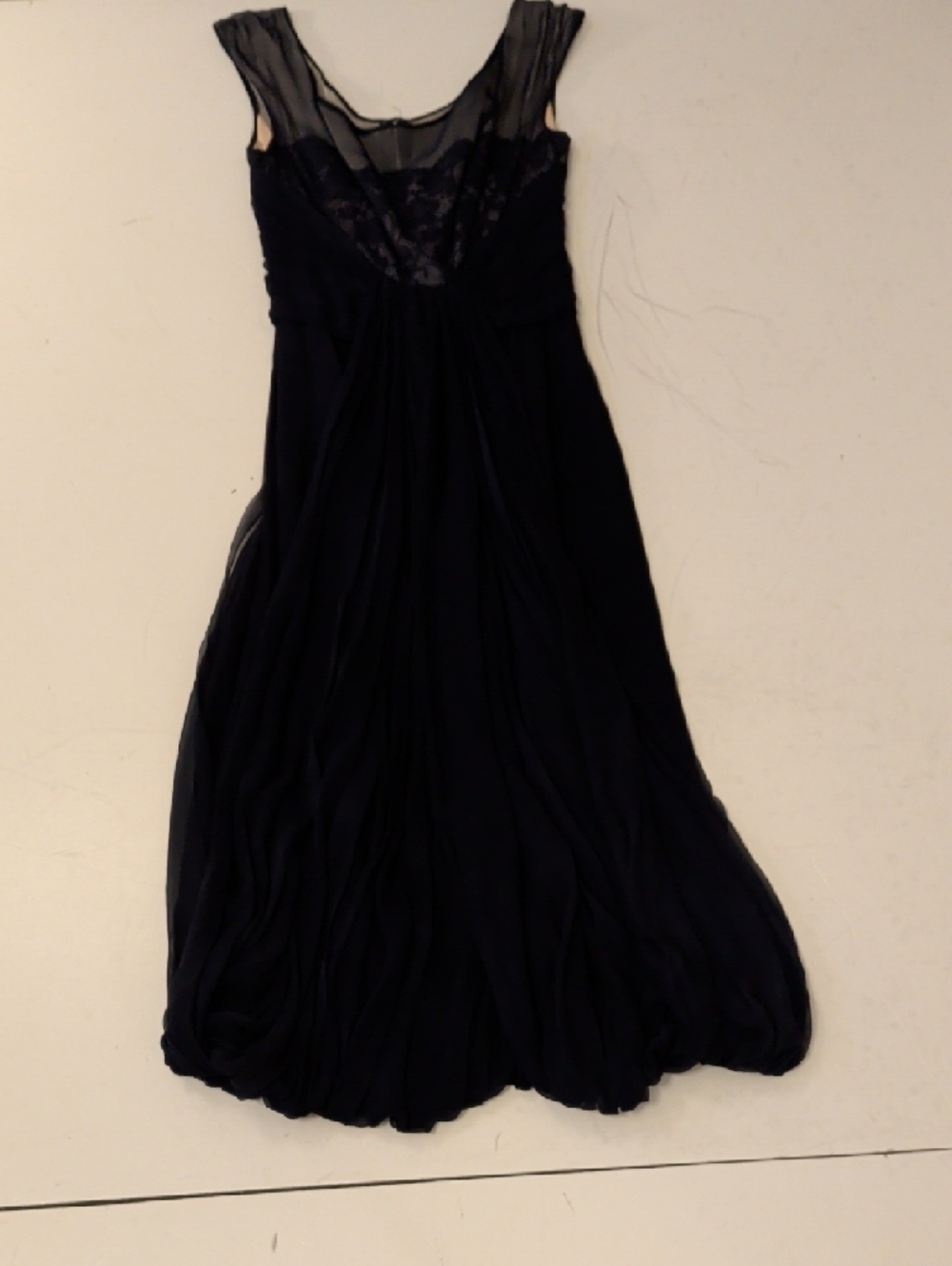 40s 50s Elegant Navy Sheer Lace Yoke Chiffon Drapef Bubble Hem Cocktail Dress - Picture 14 of 16